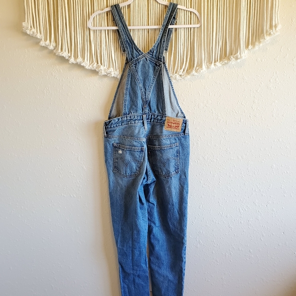 LEVI'S Distressed Skinny Leg Full Length Overalls - Picture 5 of 9